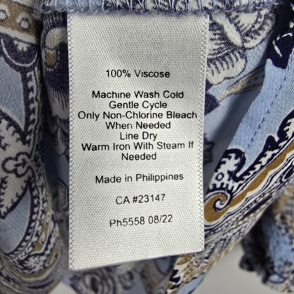 Talbots Smocked Cuff Popver -Medallion Rose V-Neck Long Sleeve Blouse Size XL - Picture 9 of 14